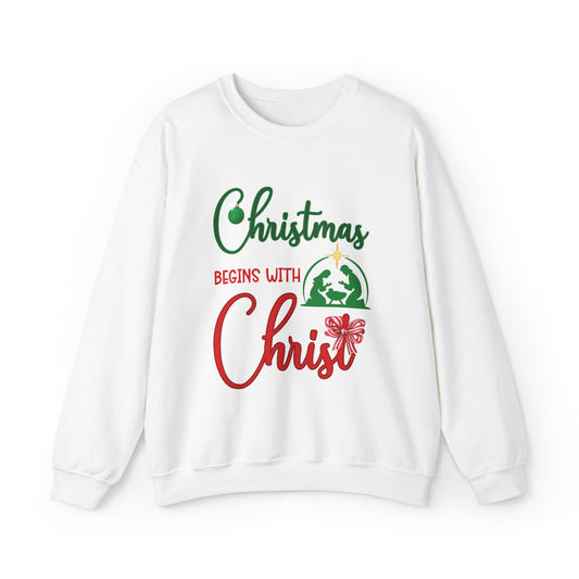 Christmas Begins with Christ Heavy Unisex Sweatshirt