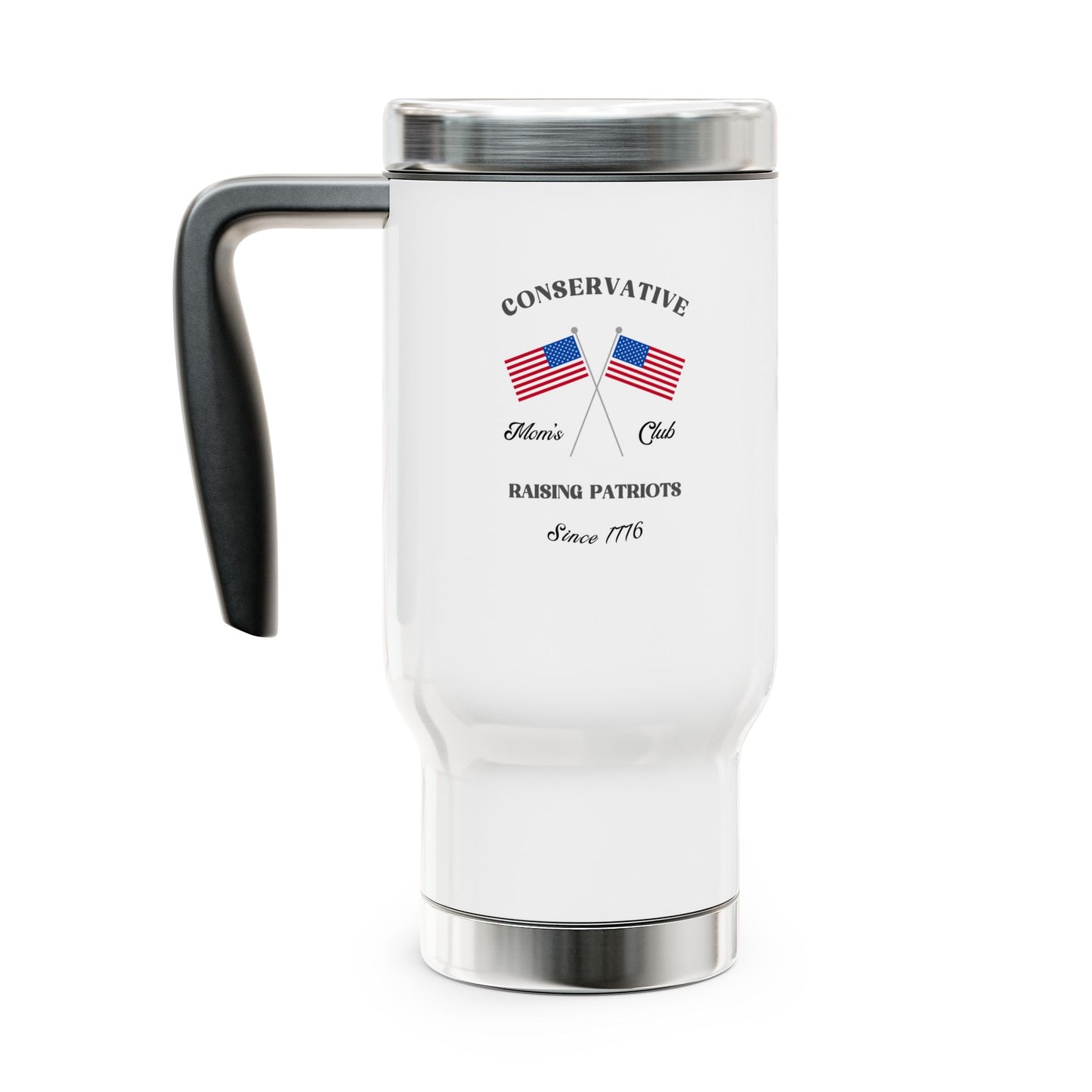 Mom's Club Stainless Steel Travel Mug w/ Handle (Flag Logo) - Sweet Baby Jeez Teez