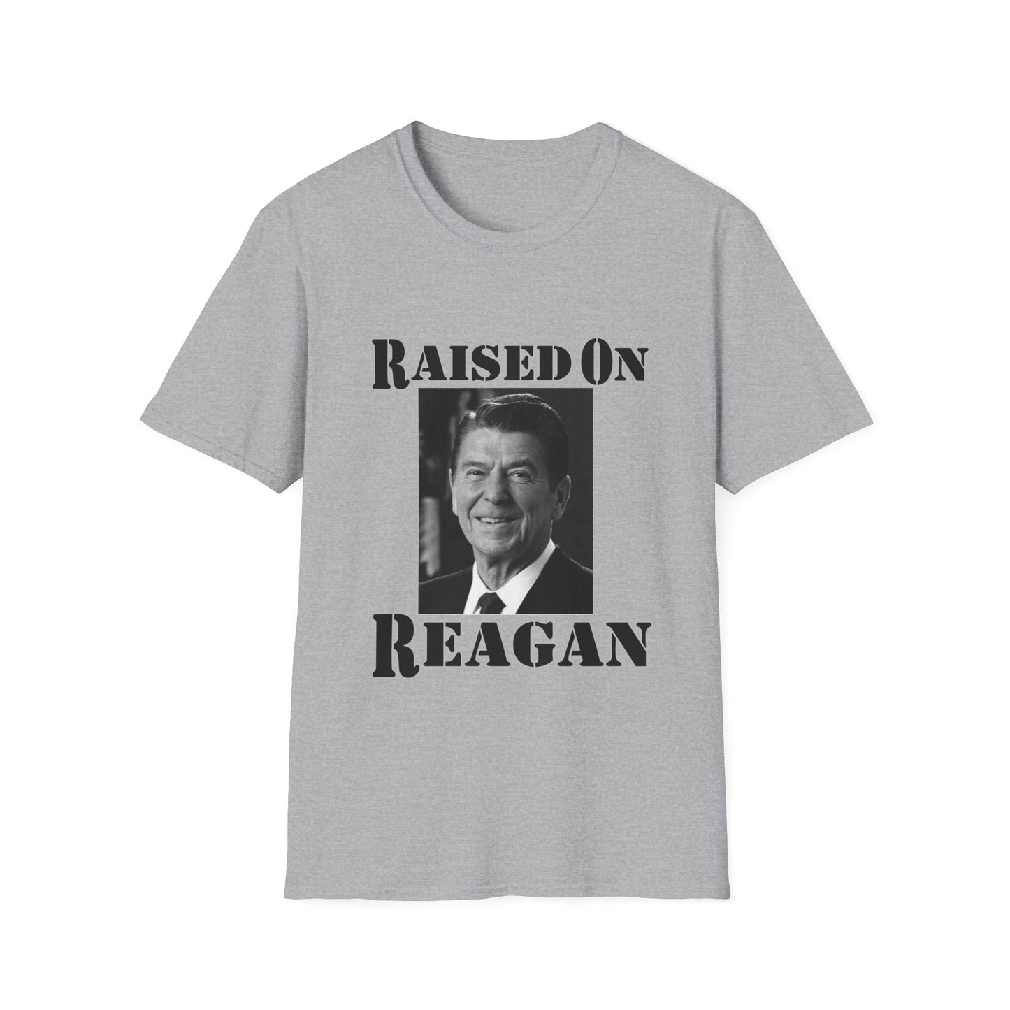 Raised on Reagan Men's Tshirt (Black Logo) - Sweet Baby Jeez Teez