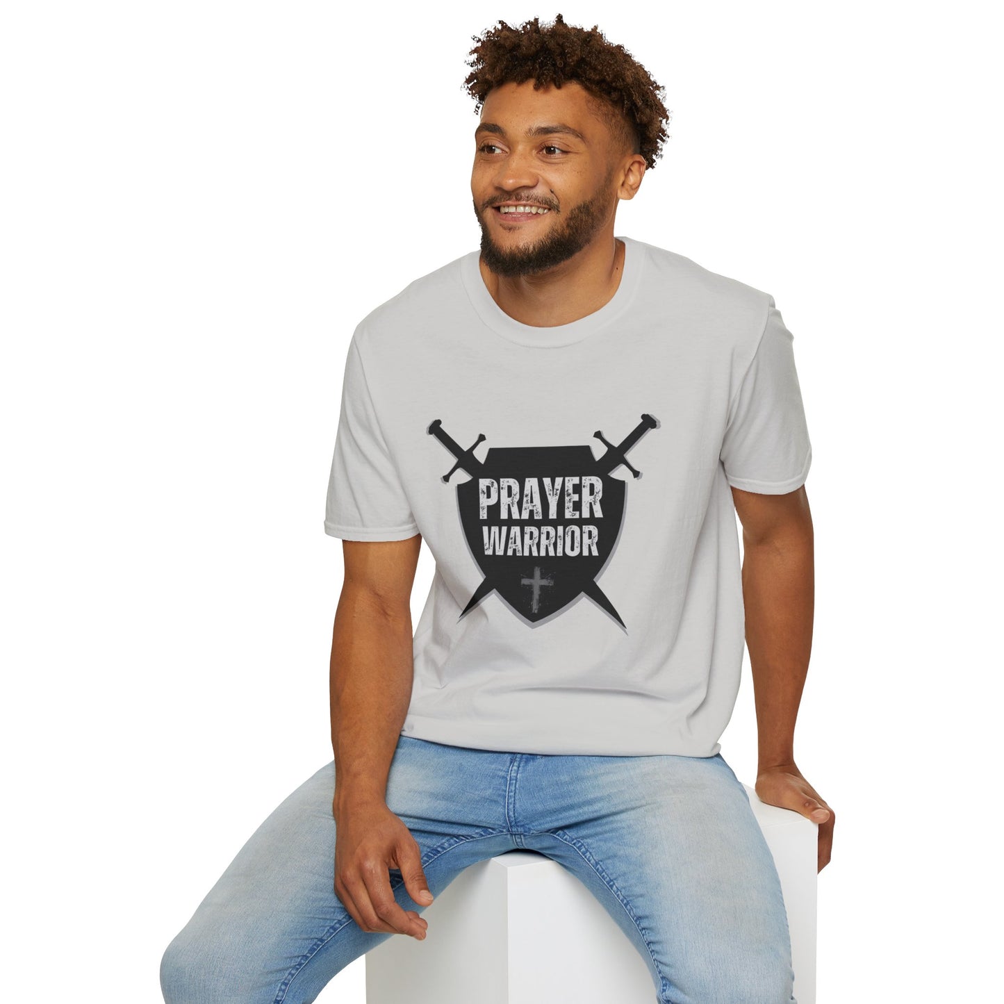Prayer Warrior Shield Men's Tshirt (Black Logo)