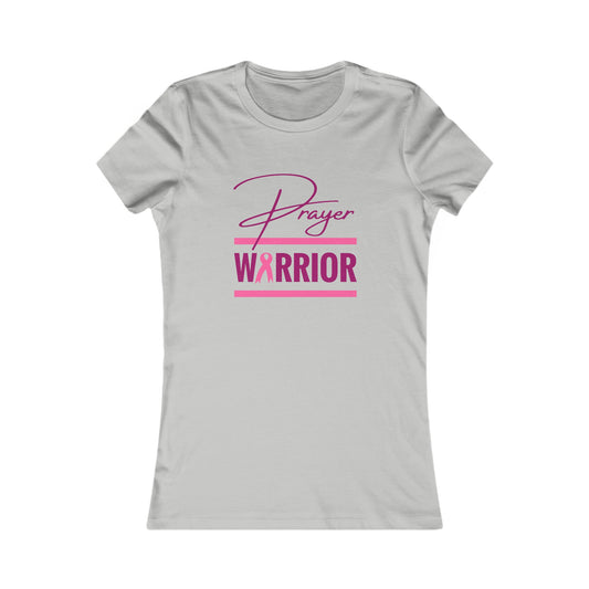 Prayer Warrior Breast Cancer Women's Fitted Tshirt (Pink Logo) - Sweet Baby Jeez Teez