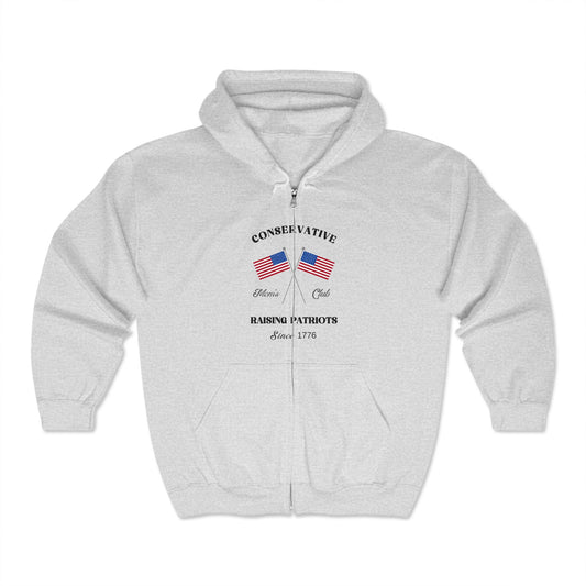 Conservative Mom's Club Patriotic Full Zip Hoodie (Black Logo)