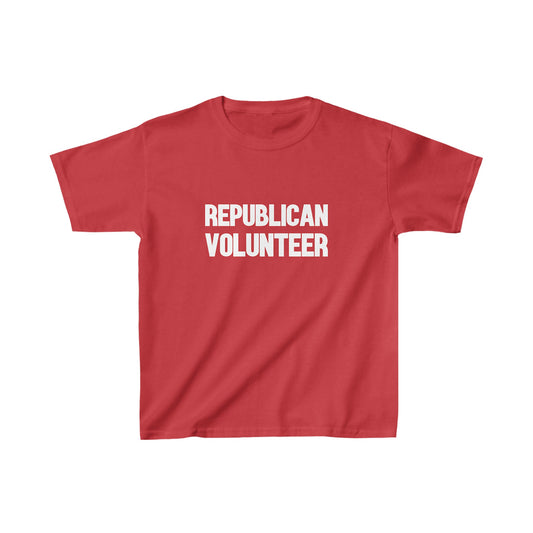 Republican Volunteer Kids Unisex Tshirt (White/Red Logo) - Sweet Baby Jeez Teez