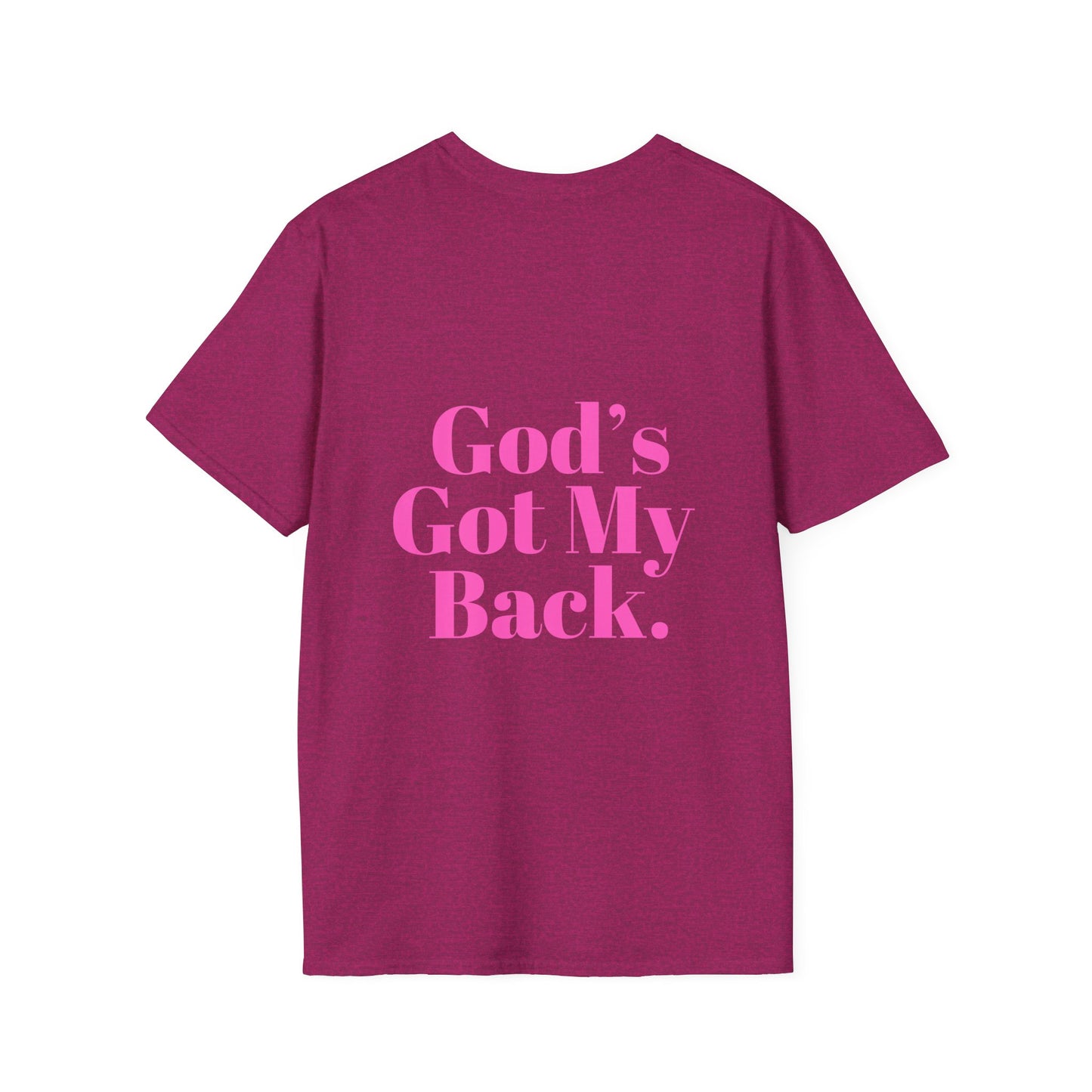 God's Got My Back Women's Relaxed/Plus Tshirt (Hot Pink Back Logo) - Sweet Baby Jeez Teez