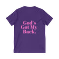 God's Got My Back Women's Relaxed/Plus V Neck (Hot Pink Logo Back) - Sweet Baby Jeez Teez