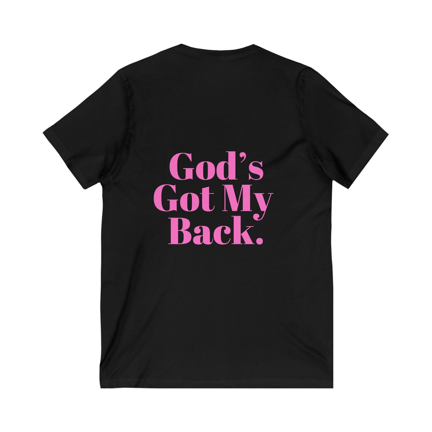 God's Got My Back Women's Relaxed/Plus V Neck (Hot Pink Logo Back) - Sweet Baby Jeez Teez