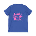 God's Got My Back Women's Relaxed/Plus V Neck (Hot Pink Logo Back) - Sweet Baby Jeez Teez