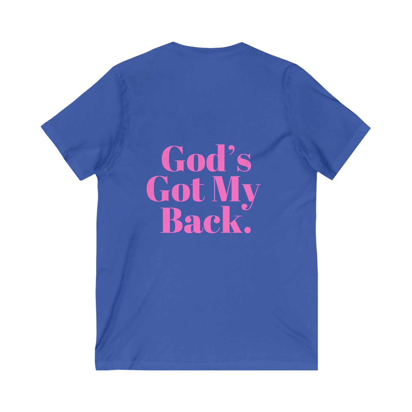 God's Got My Back Women's Relaxed/Plus V Neck (Hot Pink Logo Back) - Sweet Baby Jeez Teez