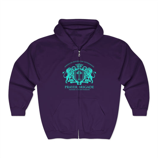 ARS Prayer Brigade Heavy Full Zip Hoodie (Purple with Aqua Logo)