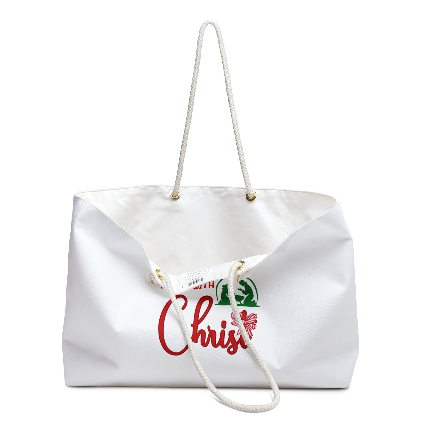 Christmas is for Christ White Weekender Bag (Red/Green Logo)