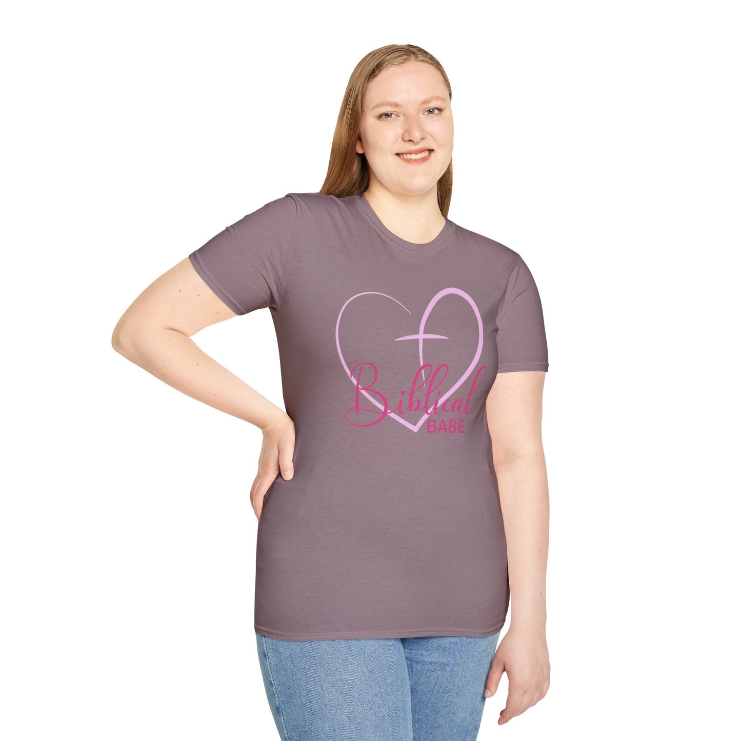 Biblical Babe Women's Relaxed/Plus Tshirt (Pink Heart Logo) - Sweet Baby Jeez Teez