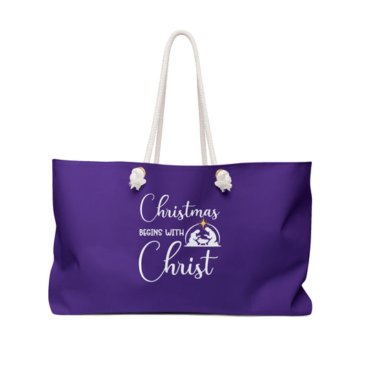 Christmas is for Christ Purple Weekender Bag (White/Gold Logo)