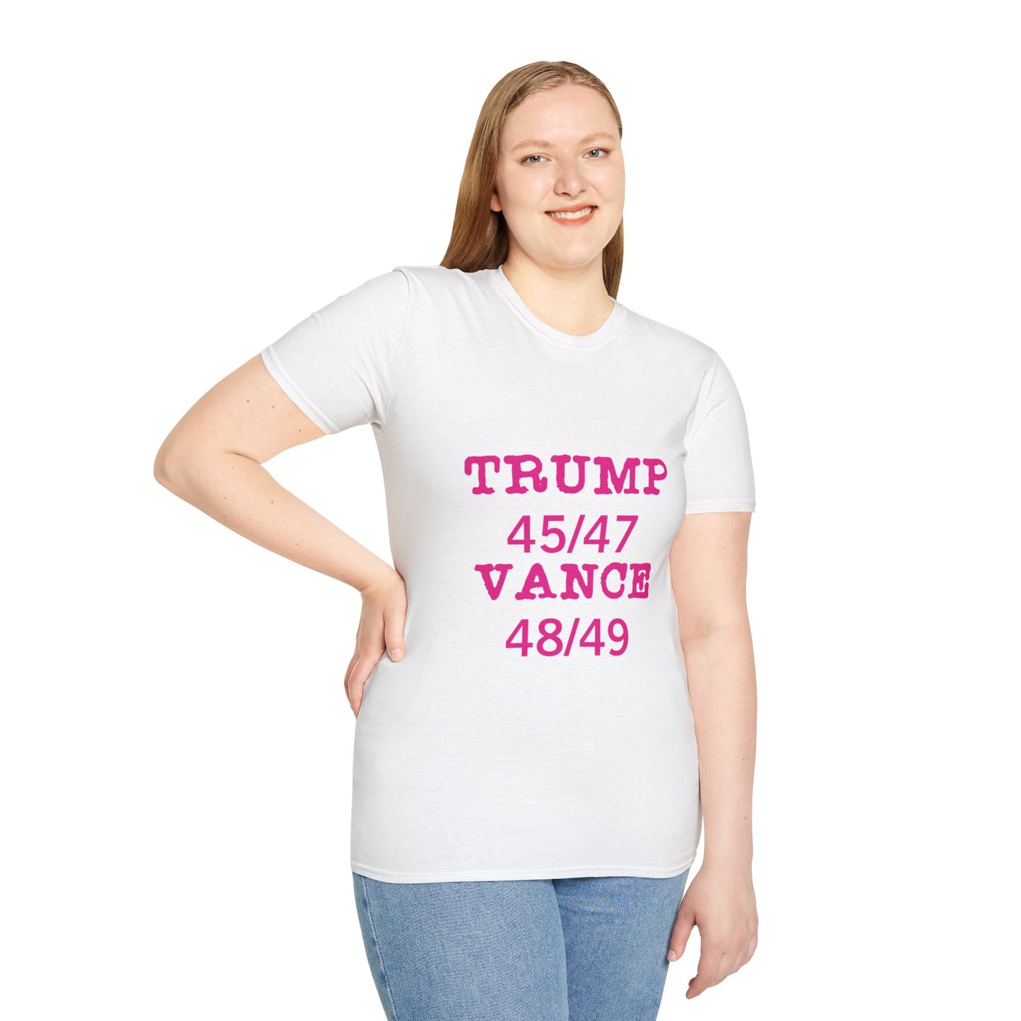 Trump/Vance Women's Relaxed/Plus Tshirt (Hot Pink Logo) - Sweet Baby Jeez Teez