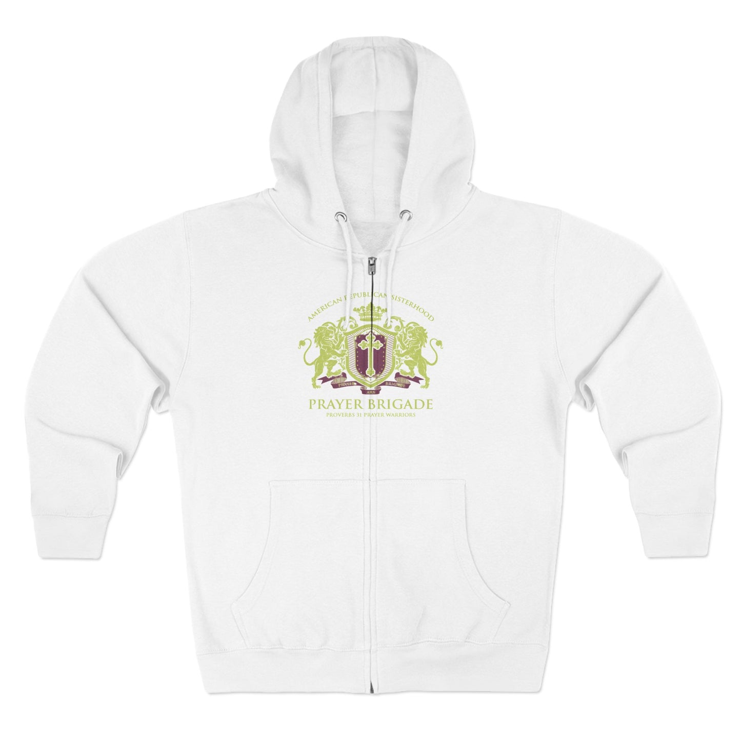 ARS Prayer Brigade Unisex Zip Hoodie (White with Green/Purple Logo)