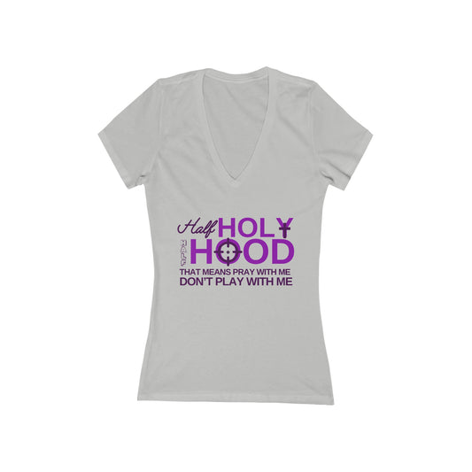 Half Holy Womens Fitted Deep V Tshirt (Plum Logo)