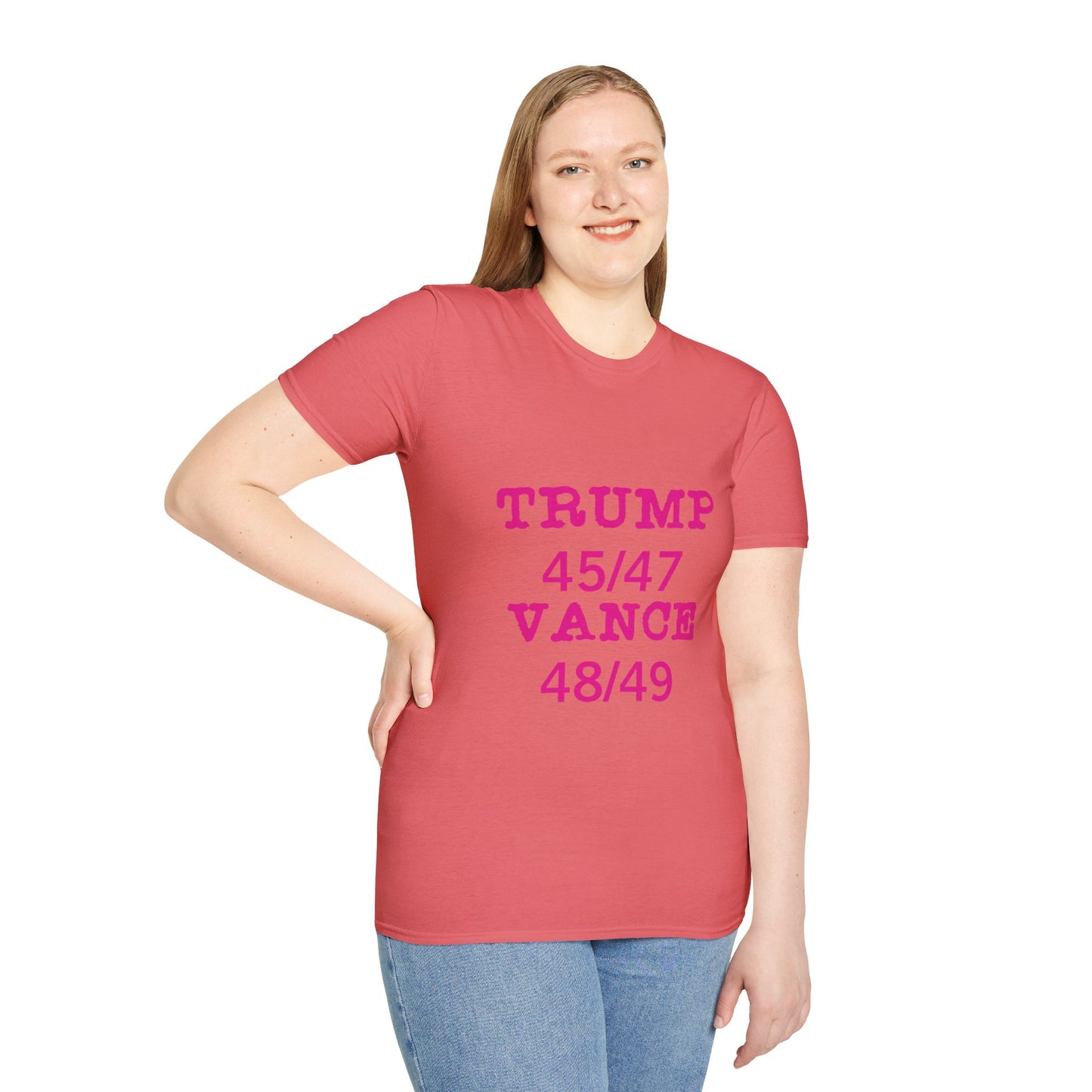 Trump/Vance Women's Relaxed/Plus Tshirt (Hot Pink Logo) - Sweet Baby Jeez Teez