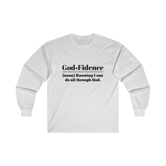 God-fidence Women's Relaxed Long Sleeve Tshirt (Black Logo) - Sweet Baby Jeez Teez