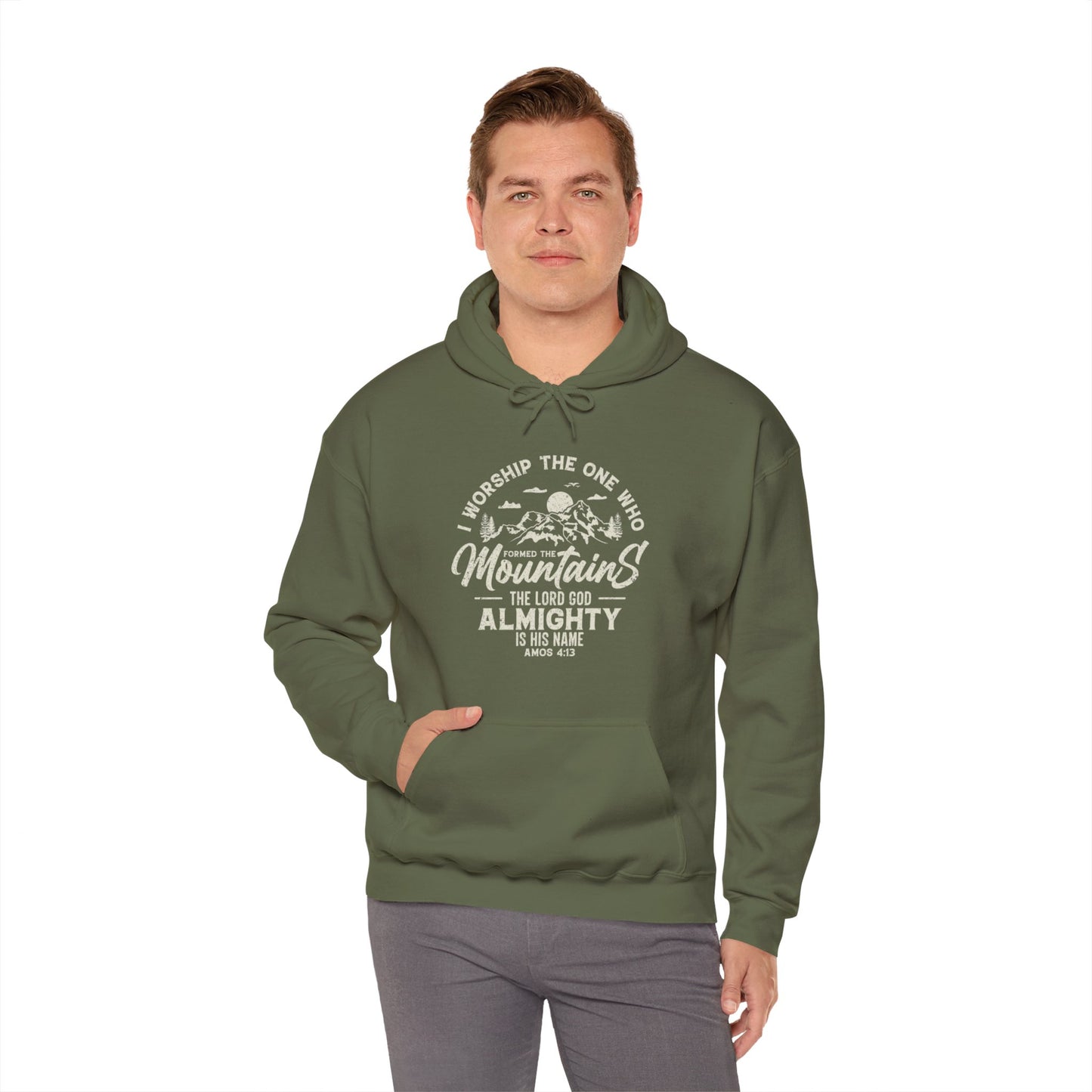 Mountains Men's Relaxed Hoodie (Tan Logo) - Sweet Baby Jeez Teez