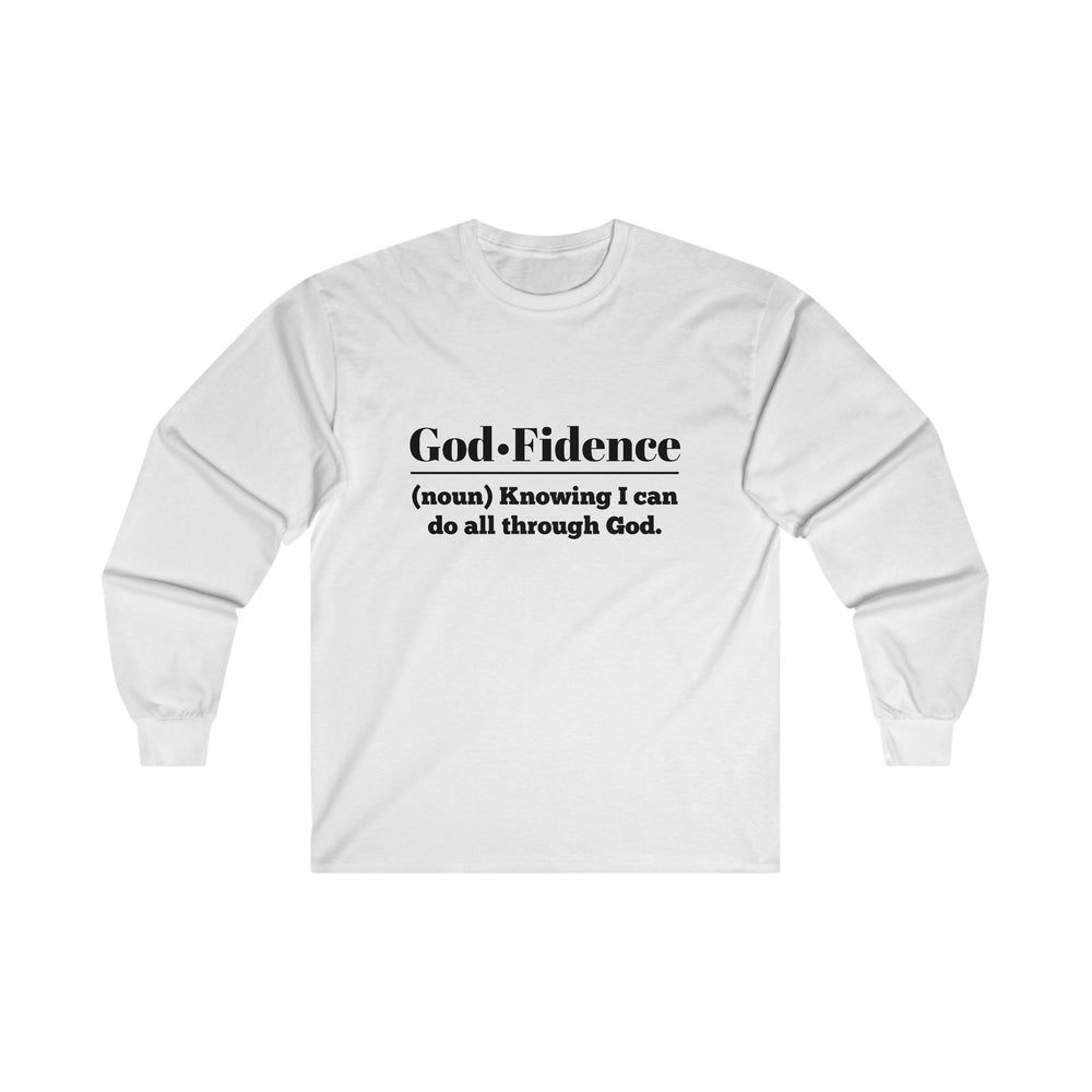 God-fidence Women's Relaxed Long Sleeve Tshirt (Black Logo)