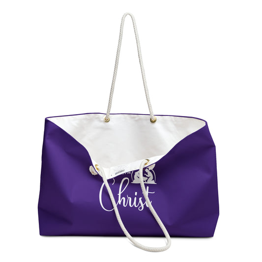 Christmas is for Christ Purple Weekender Bag (White/Gold Logo)