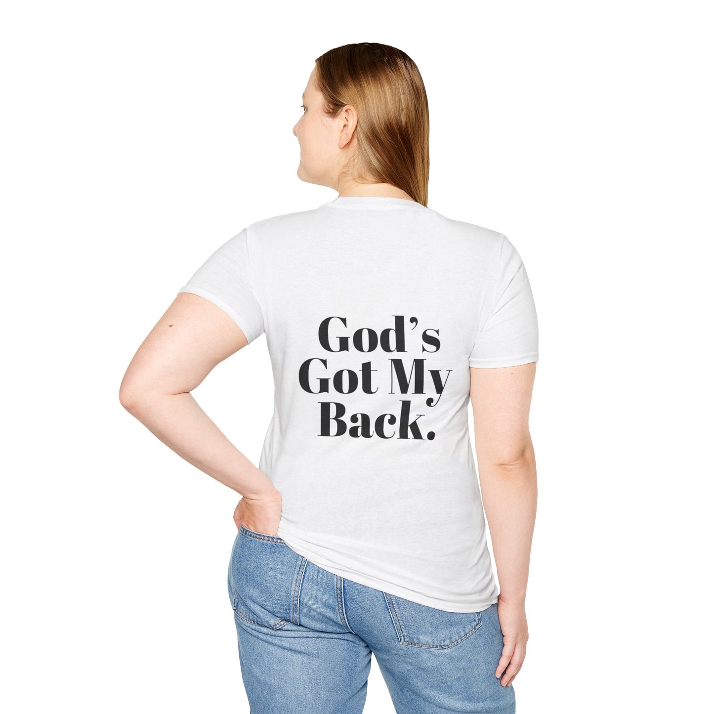 God's Got My Back Women's Relaxed/Plus Tshirt (Black Back Logo) - Sweet Baby Jeez Teez