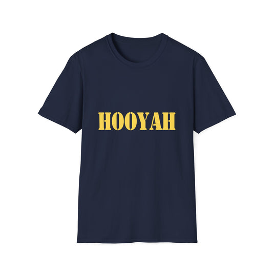 HOOYAH (Navy) Unisex Tshirt (MM Gold Logo) - Sweet Baby Jeez Teez