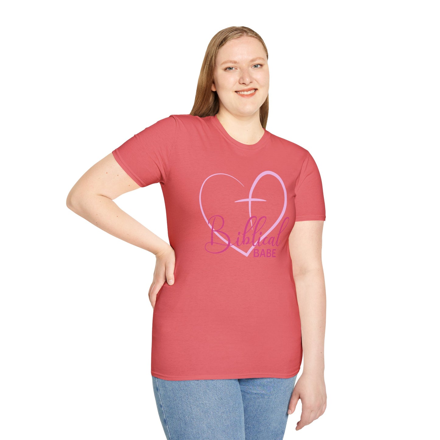 Biblical Babe Women's Relaxed/Plus Tshirt (Pink Heart Logo) - Sweet Baby Jeez Teez