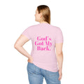 God's Got My Back Women's Relaxed/Plus Tshirt (Hot Pink Back Logo) - Sweet Baby Jeez Teez