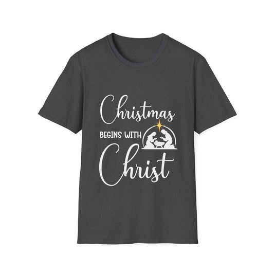 Christmas Begins with Christ Men's Tshirt (White/Gold Logo)