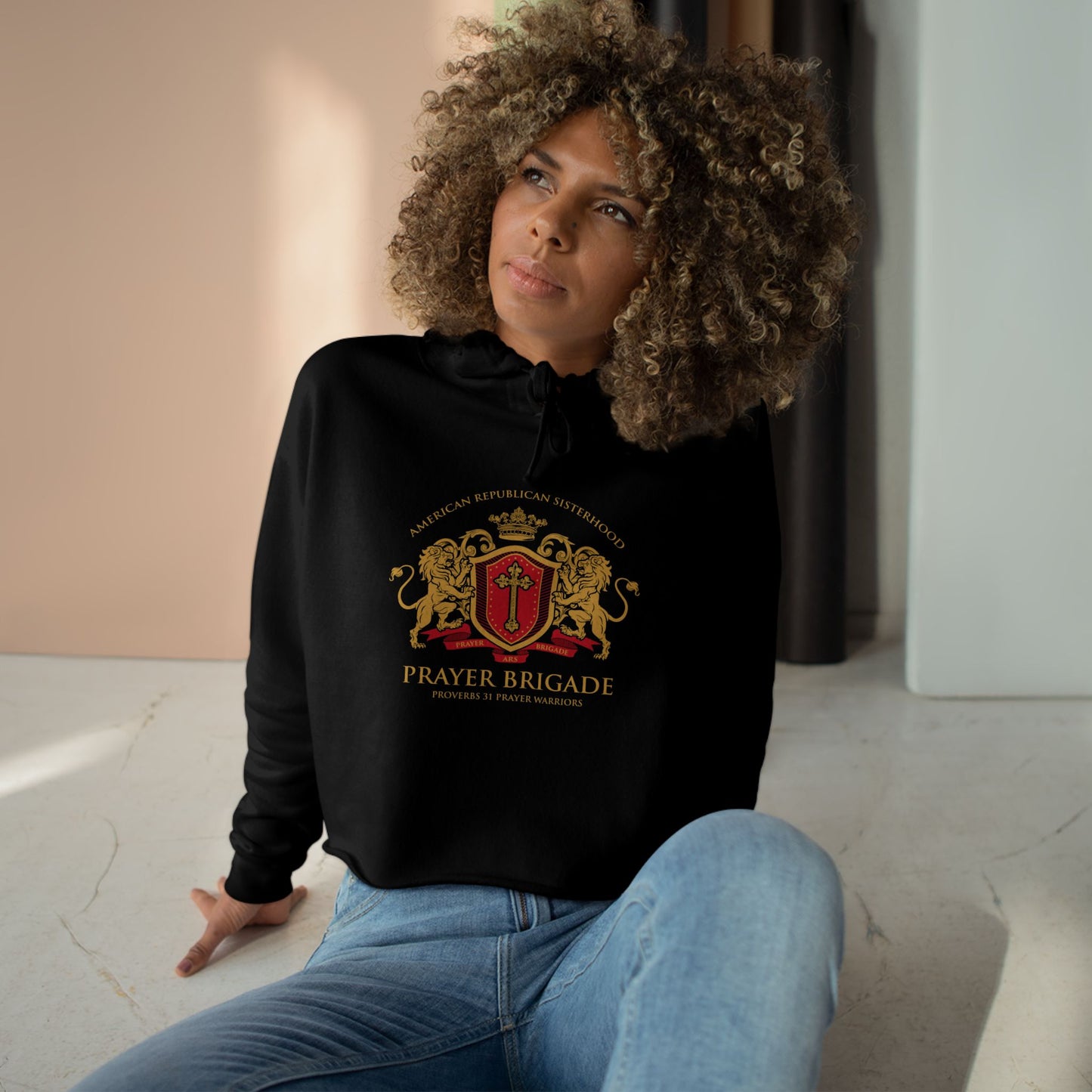 ARS Prayer Brigade Crop Hoodie (Gold/Red Logo)