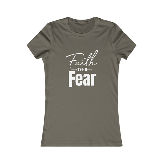 Faith Over Fear Women's Fitted Tshirt (White and Gray Logo) - Sweet Baby Jeez Teez