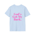 God's Got My Back Women's Relaxed/Plus Tshirt (Hot Pink Back Logo) - Sweet Baby Jeez Teez