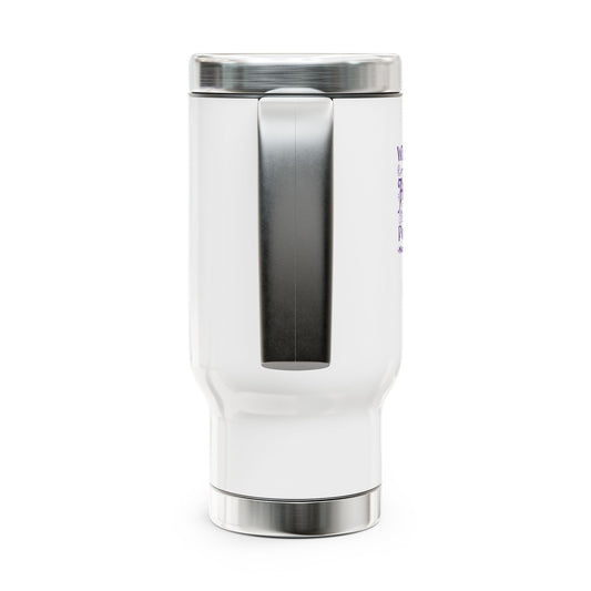 With God Stainless Steel Travel Mug w/ Handle (Purple Logo) - Sweet Baby Jeez Teez