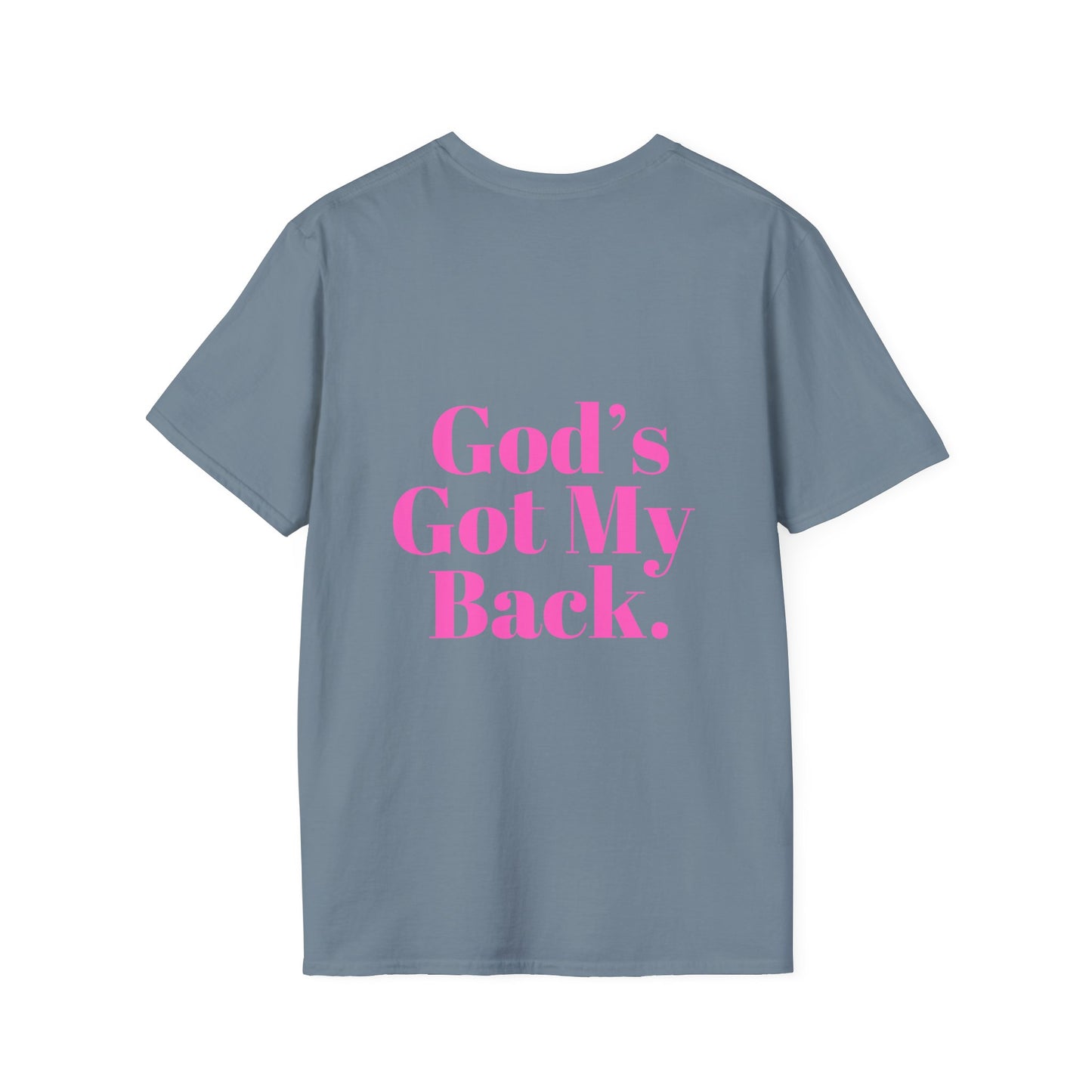 God's Got My Back Women's Relaxed/Plus Tshirt (Hot Pink Back Logo) - Sweet Baby Jeez Teez