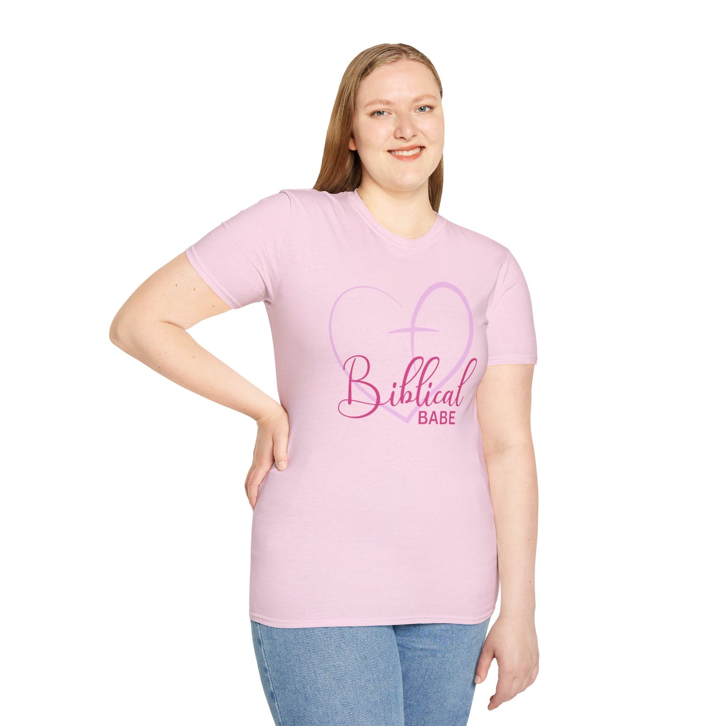 Biblical Babe Women's Relaxed/Plus Tshirt (Pink Heart Logo) - Sweet Baby Jeez Teez