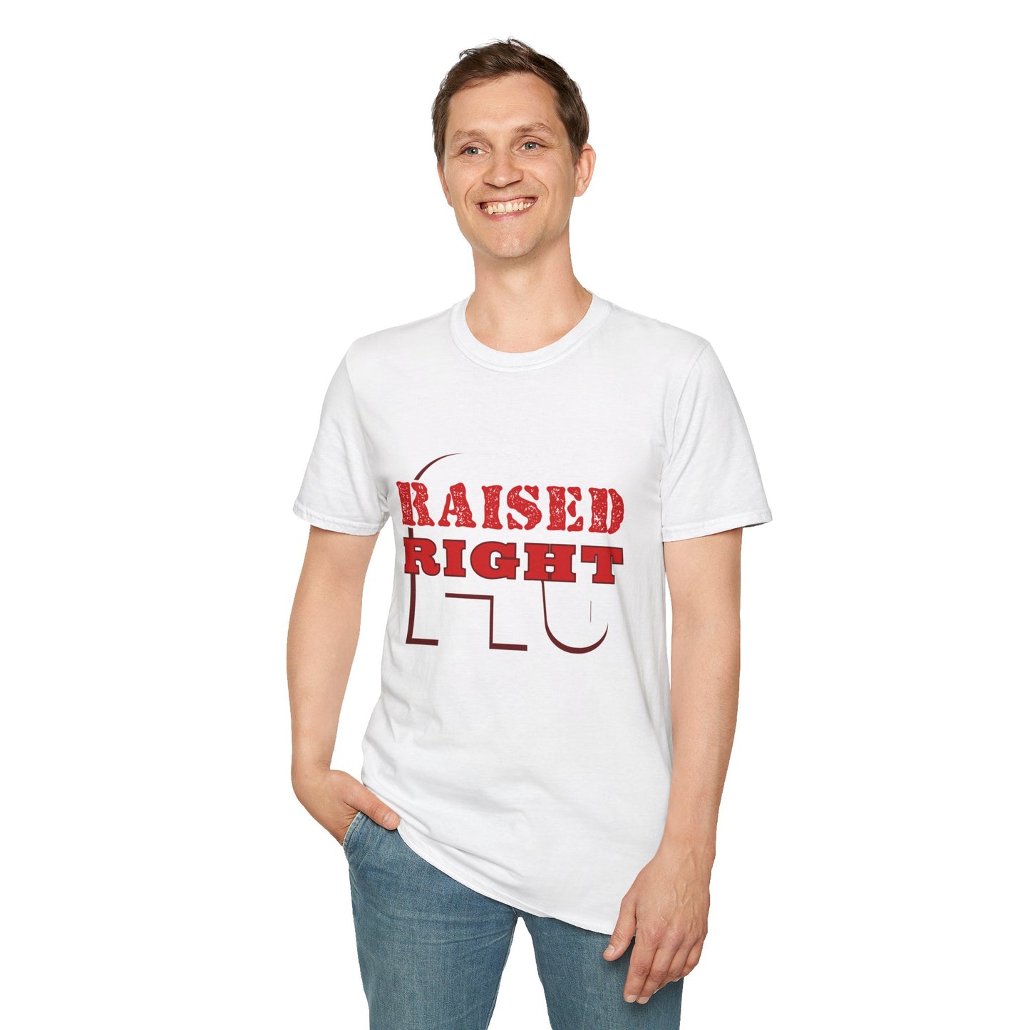 Raised Right Men's Tshirt (White Logo) - Sweet Baby Jeez Teez