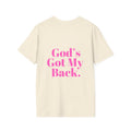 God's Got My Back Women's Relaxed/Plus Tshirt (Hot Pink Back Logo) - Sweet Baby Jeez Teez