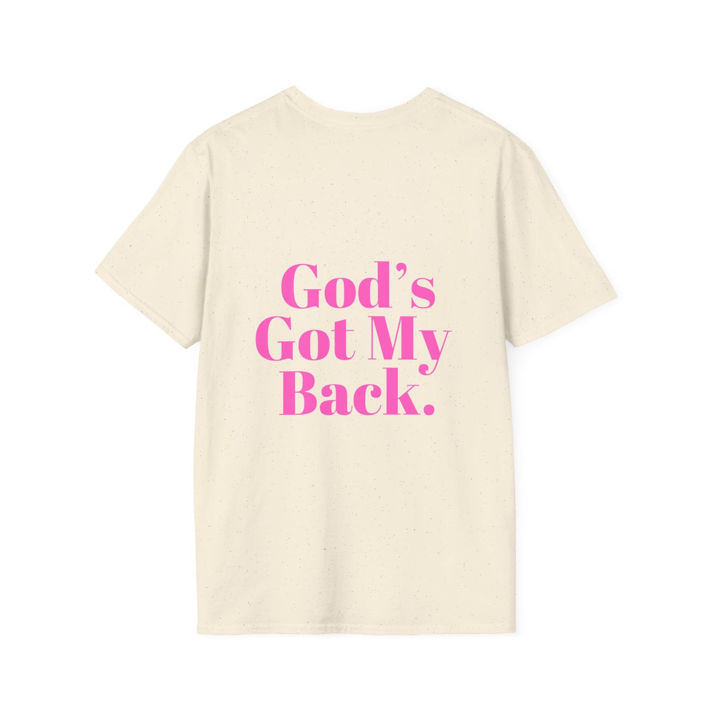 God's Got My Back Women's Relaxed/Plus Tshirt (Hot Pink Back Logo) - Sweet Baby Jeez Teez