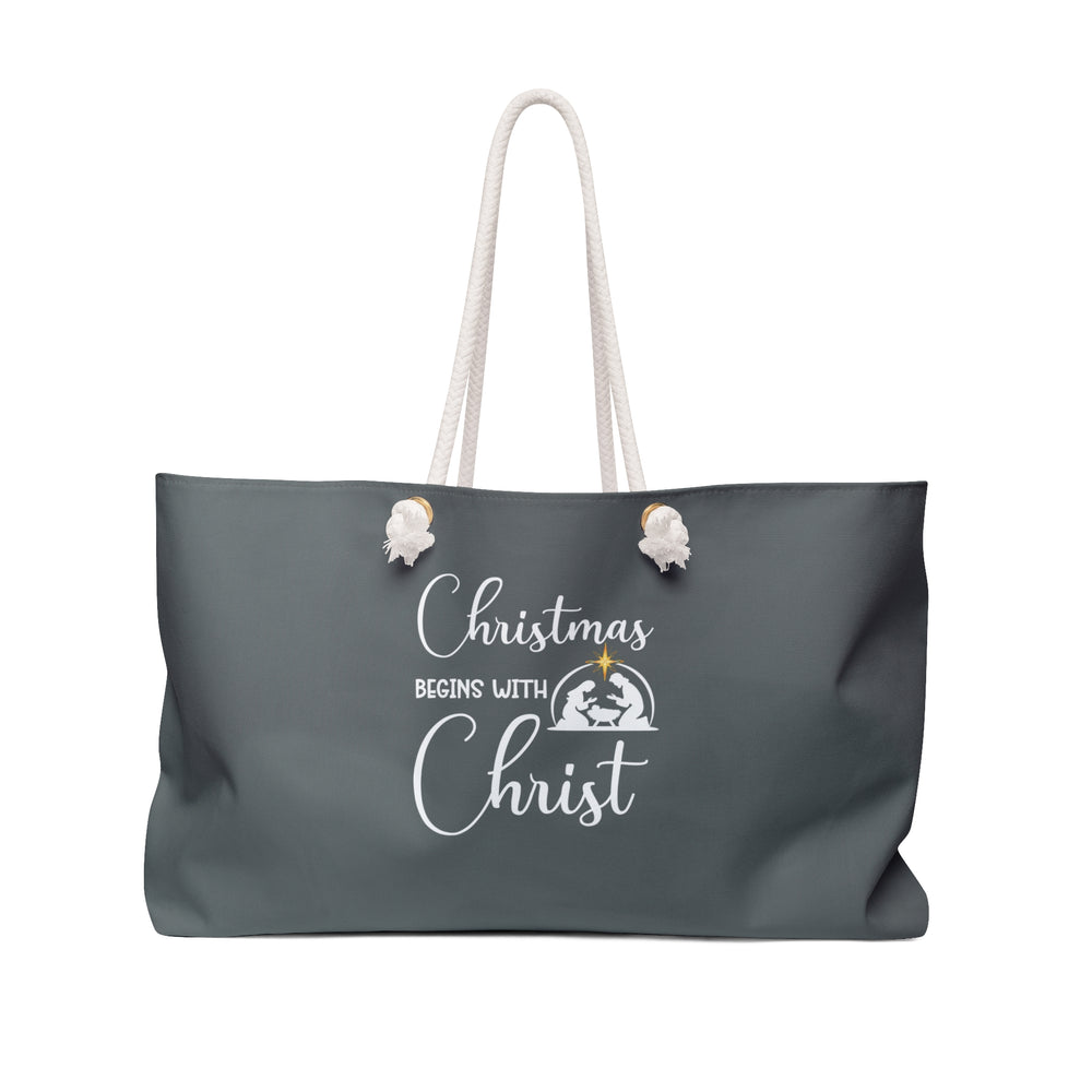 Christmas is for Christ Charcoal Weekender Bag (White/Gold Logo)