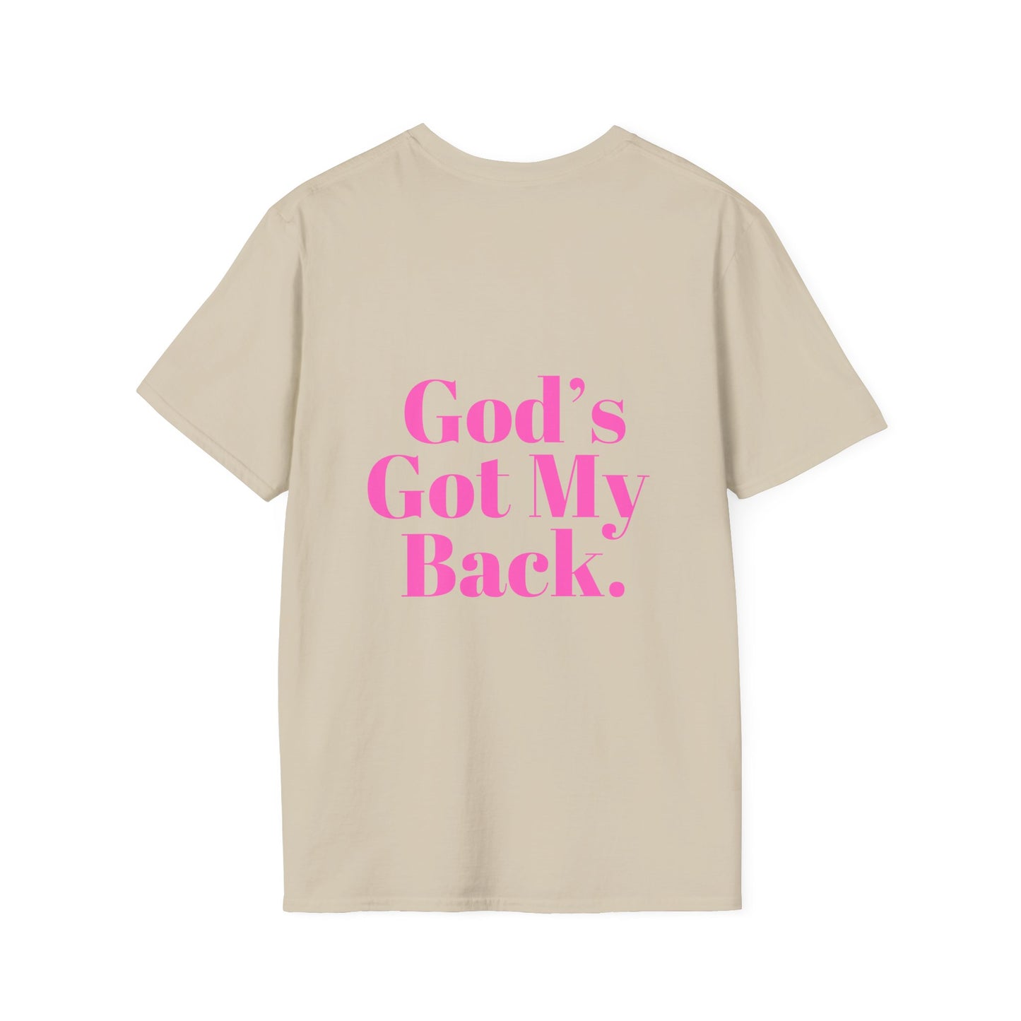 God's Got My Back Women's Relaxed/Plus Tshirt (Hot Pink Back Logo) - Sweet Baby Jeez Teez