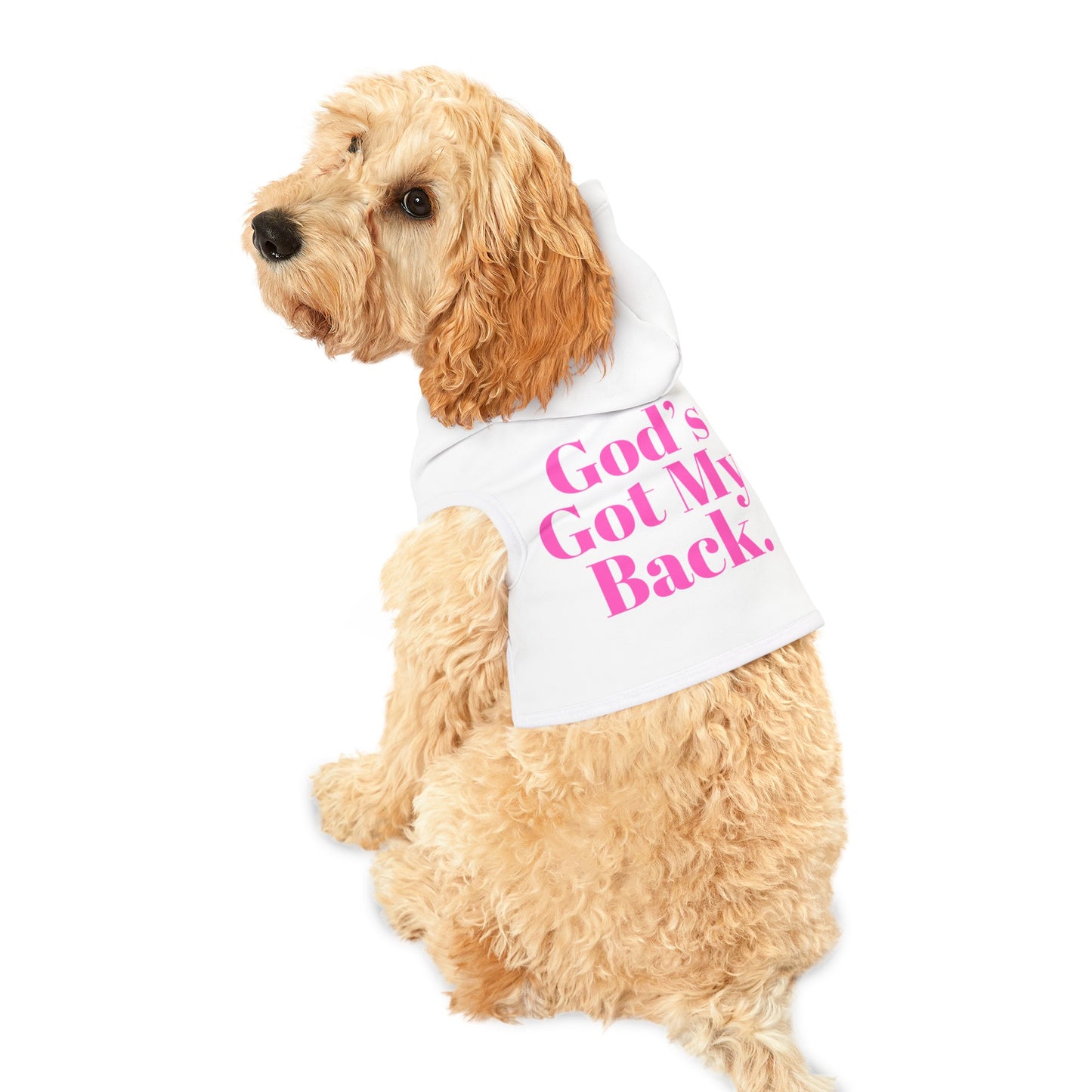 God's Got My Back Pet Hoodie (Pink Logo)