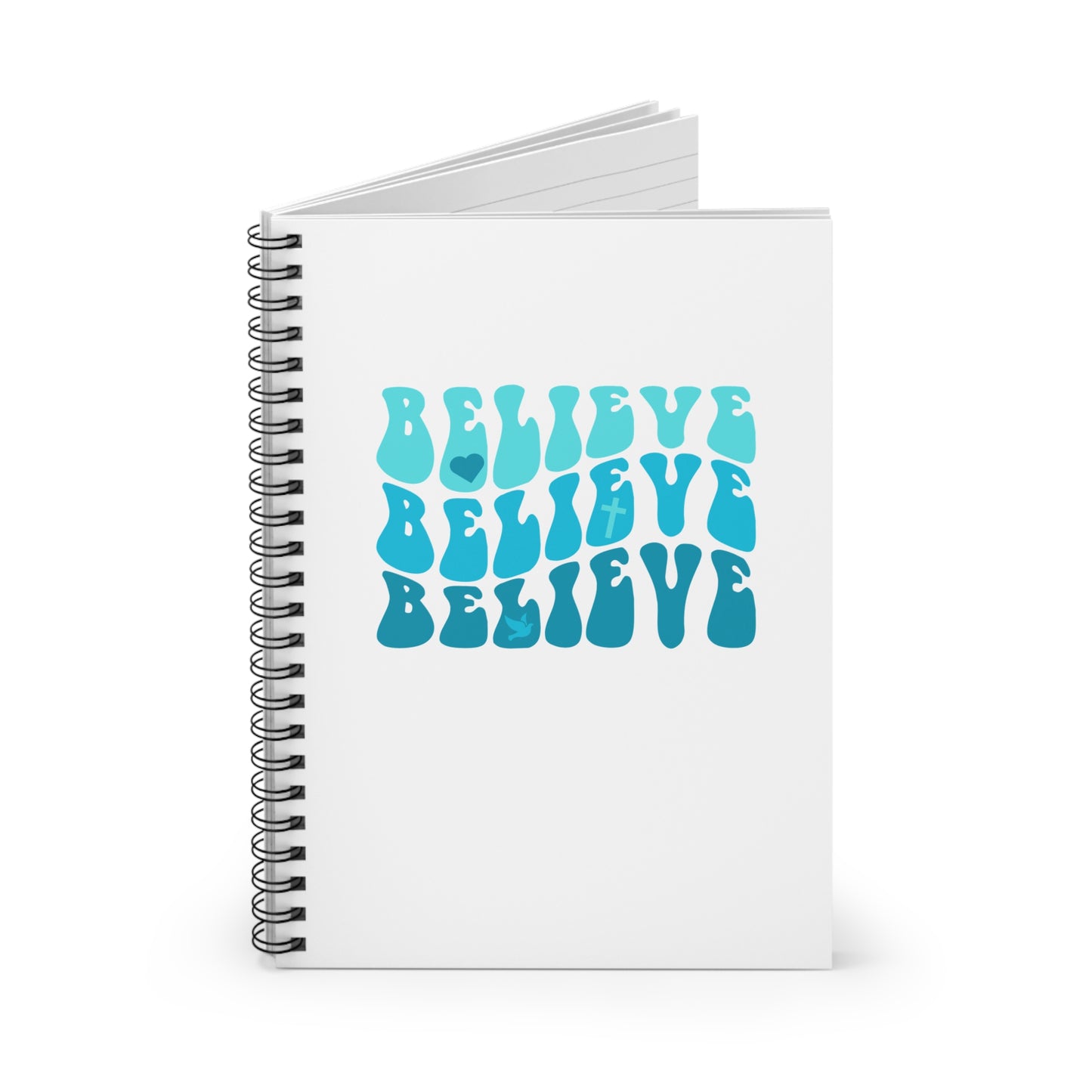 Believe x3 Spiral Notebook - Ruled Line (Aqua Logo) - Sweet Baby Jeez Teez