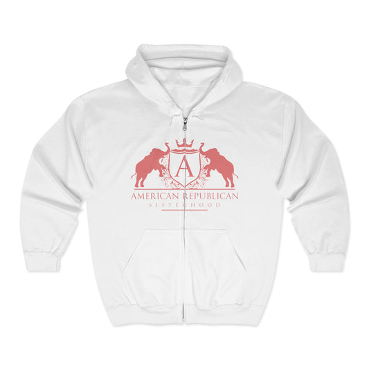 ARS Full Zip Hoodie (White with Coral Logo)