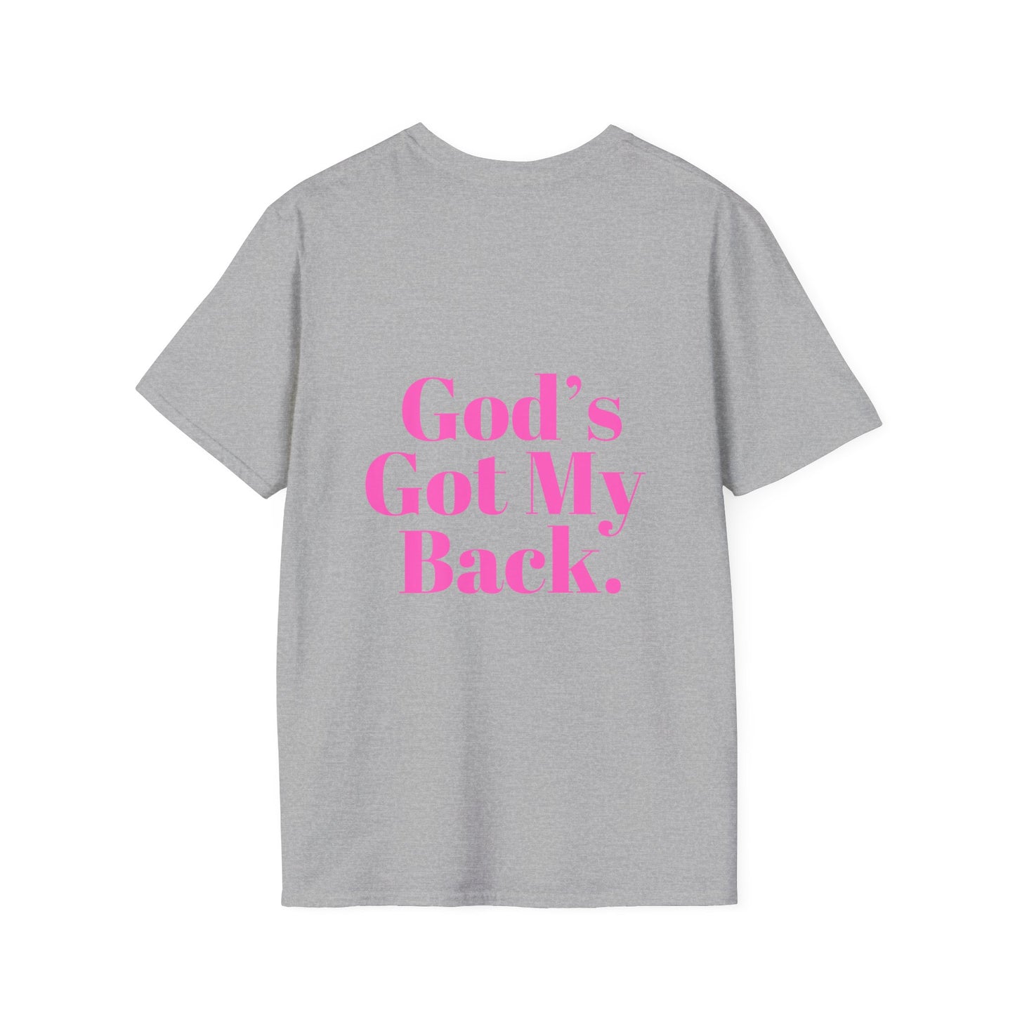 God's Got My Back Women's Relaxed/Plus Tshirt (Hot Pink Back Logo) - Sweet Baby Jeez Teez