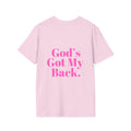 God's Got My Back Women's Relaxed/Plus Tshirt (Hot Pink Back Logo) - Sweet Baby Jeez Teez