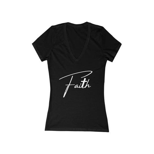 Cross-ed T Faith Women's Deep V Tshirt (White Logo) - Sweet Baby Jeez Teez