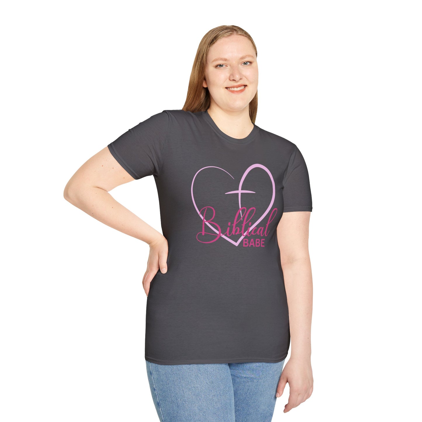 Biblical Babe Women's Relaxed/Plus Tshirt (Pink Heart Logo) - Sweet Baby Jeez Teez