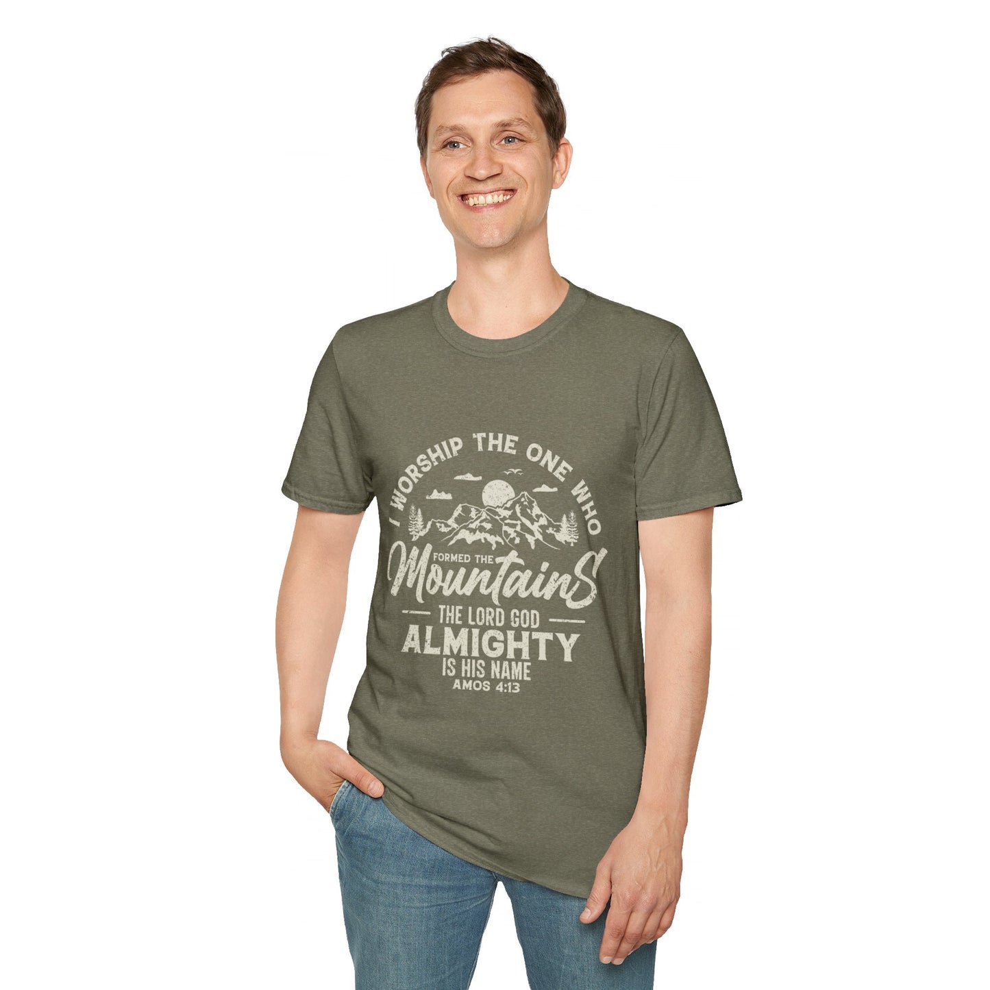 Mountains Men's Tshirt (Tan Logo) - Sweet Baby Jeez Teez