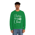 Christmas Begins with Christ Heavy Crewneck Sweatshirt (White/Gold Logo)