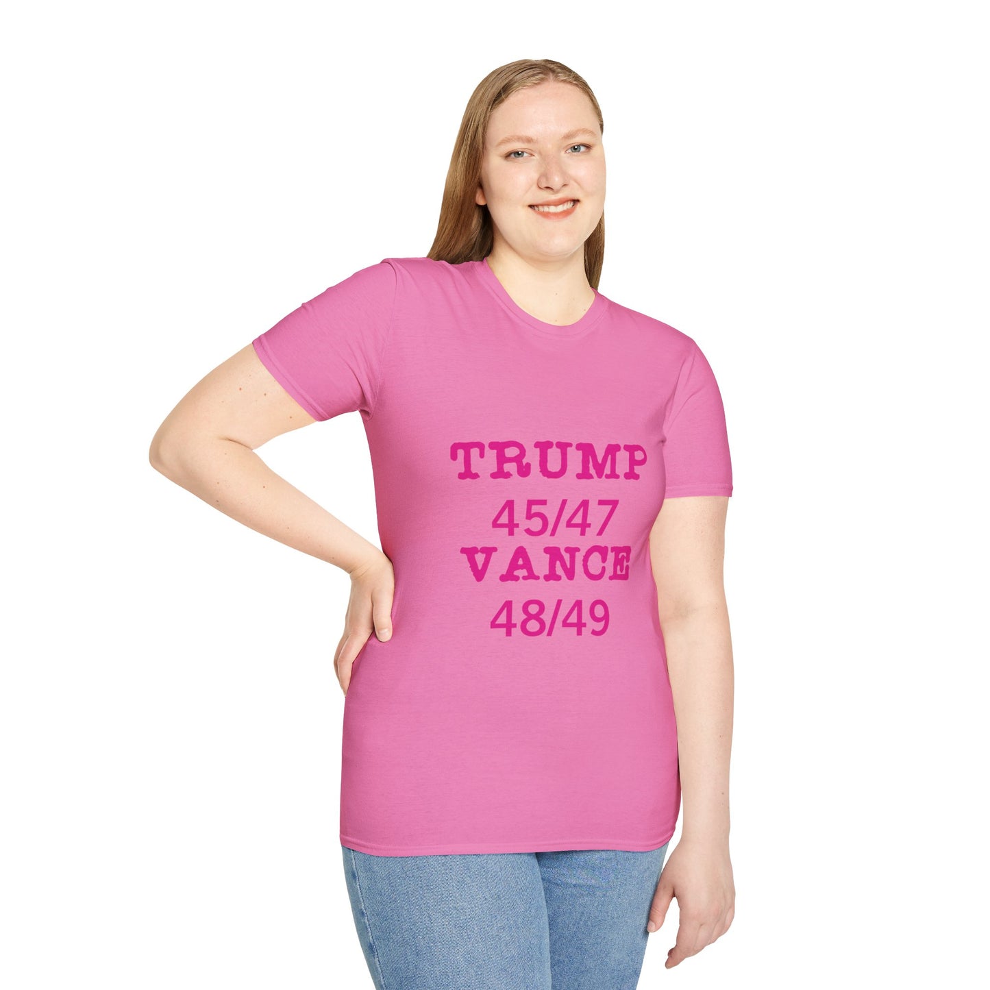 Trump/Vance Women's Relaxed/Plus Tshirt (Hot Pink Logo) - Sweet Baby Jeez Teez